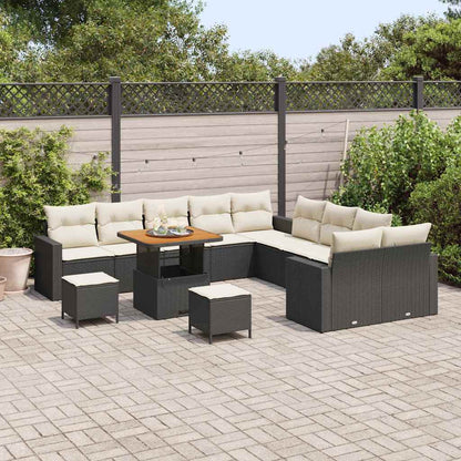 Set Divano da Giardino 17 pcs Nero e Crema polyrattan | homemem39