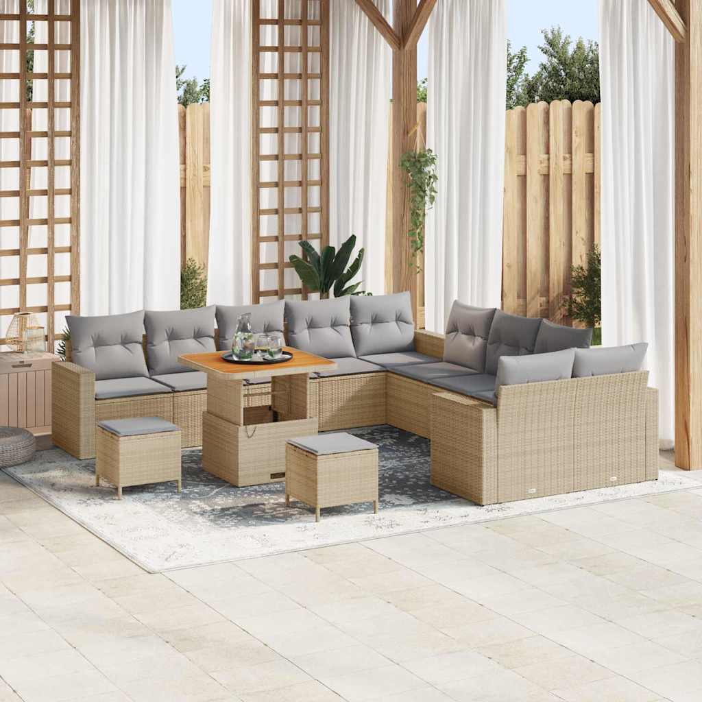 Set Divano da Giardino 17 pcs Beige e Grigio Chiaro polyrattan | homemem39
