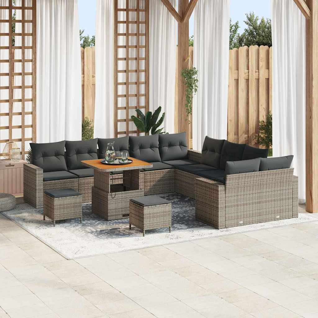 Set Divano da Giardino con cuscino 17 pcs Grigio polyrattan | homemem39