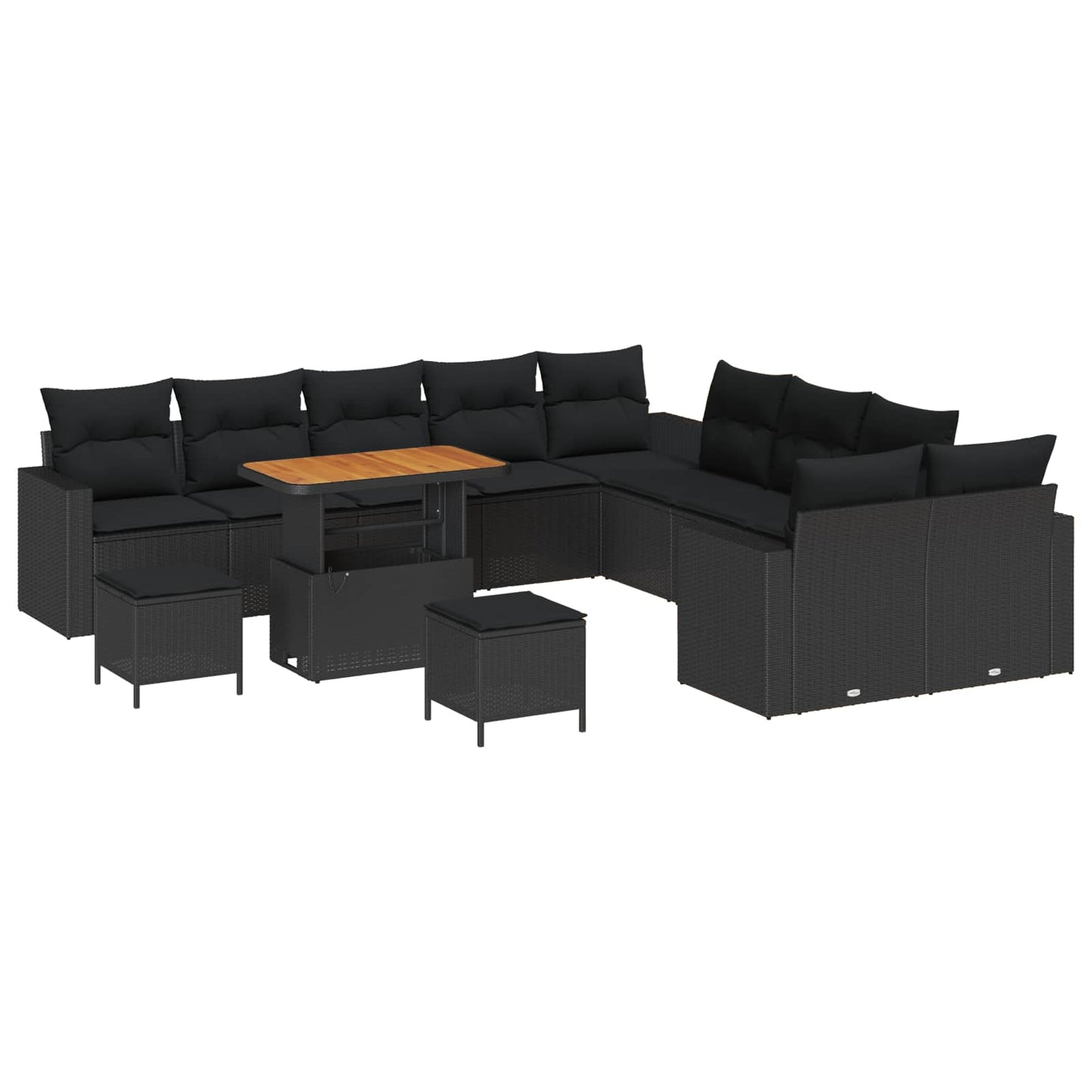Set Divano da Giardino con cuscino 17 pcs Nero polyrattan | homemem39