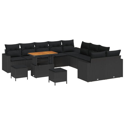Set Divano da Giardino con cuscino 17 pcs Nero polyrattan | homemem39