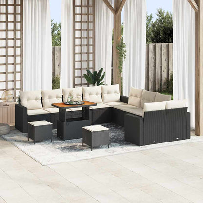 Set Divano da Giardino 17 pcs Nero e Crema polyrattan | homemem39