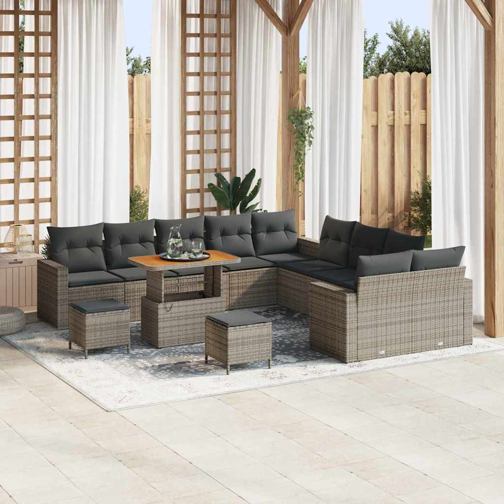 Set Divano da Giardino con cuscino 17 pcs Grigio polyrattan | homemem39