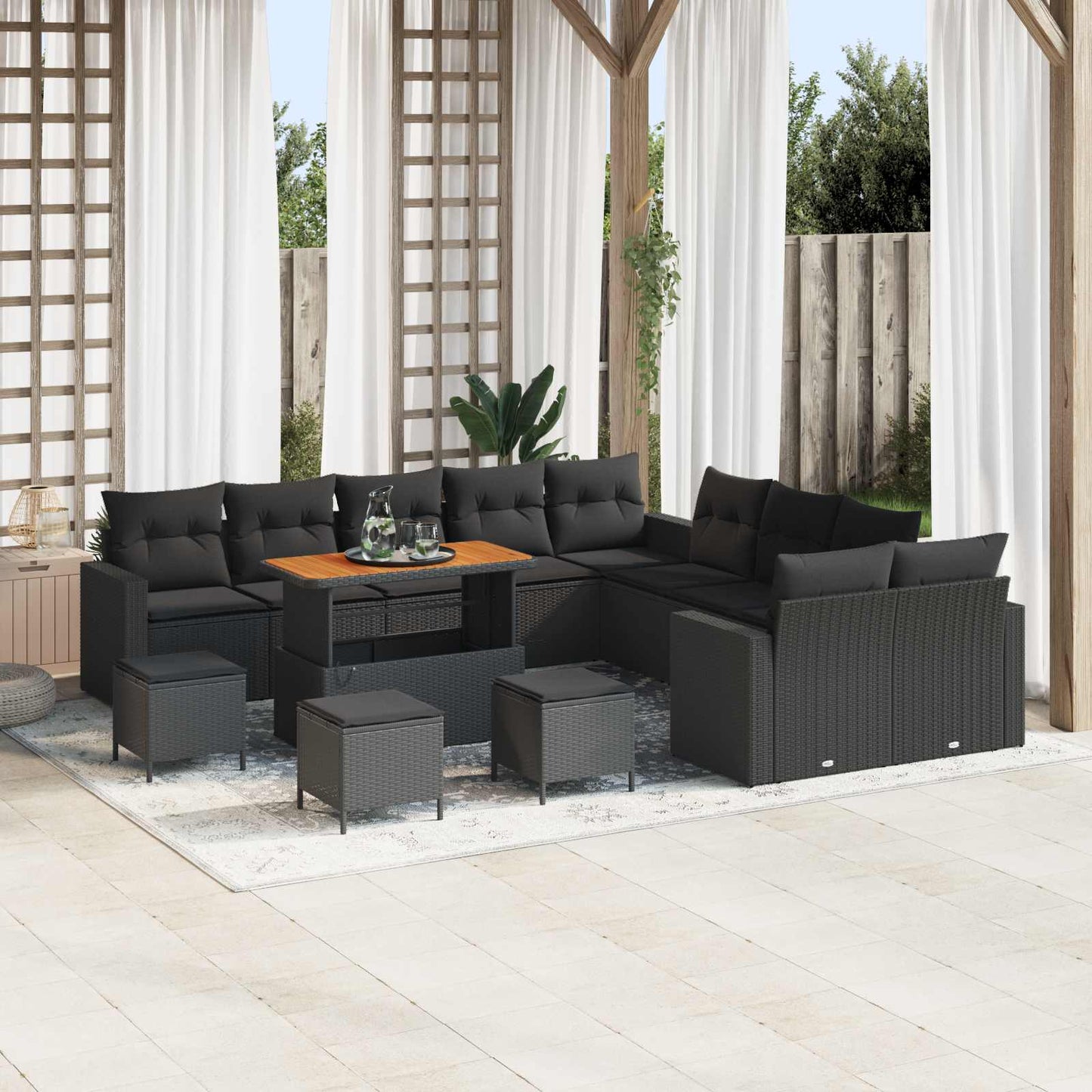 Set Divano da Giardino con cuscino 18 pcs Nero polyrattan | homemem39