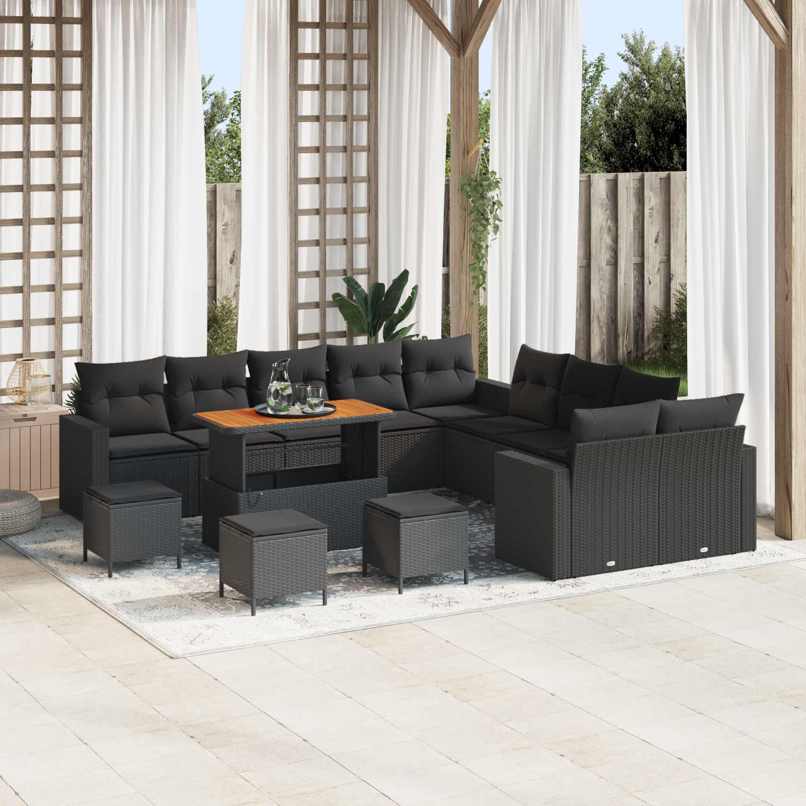 Set Divano da Giardino con cuscino 18 pcs Nero polyrattan | homemem39