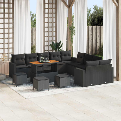 Set Divano da Giardino con cuscino 18 pcs Nero polyrattan | homemem39