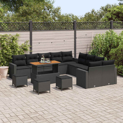 Set Divano da Giardino con cuscino 18 pcs Nero polyrattan | homemem39