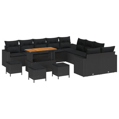 Set Divano da Giardino con cuscino 18 pcs Nero polyrattan | homemem39