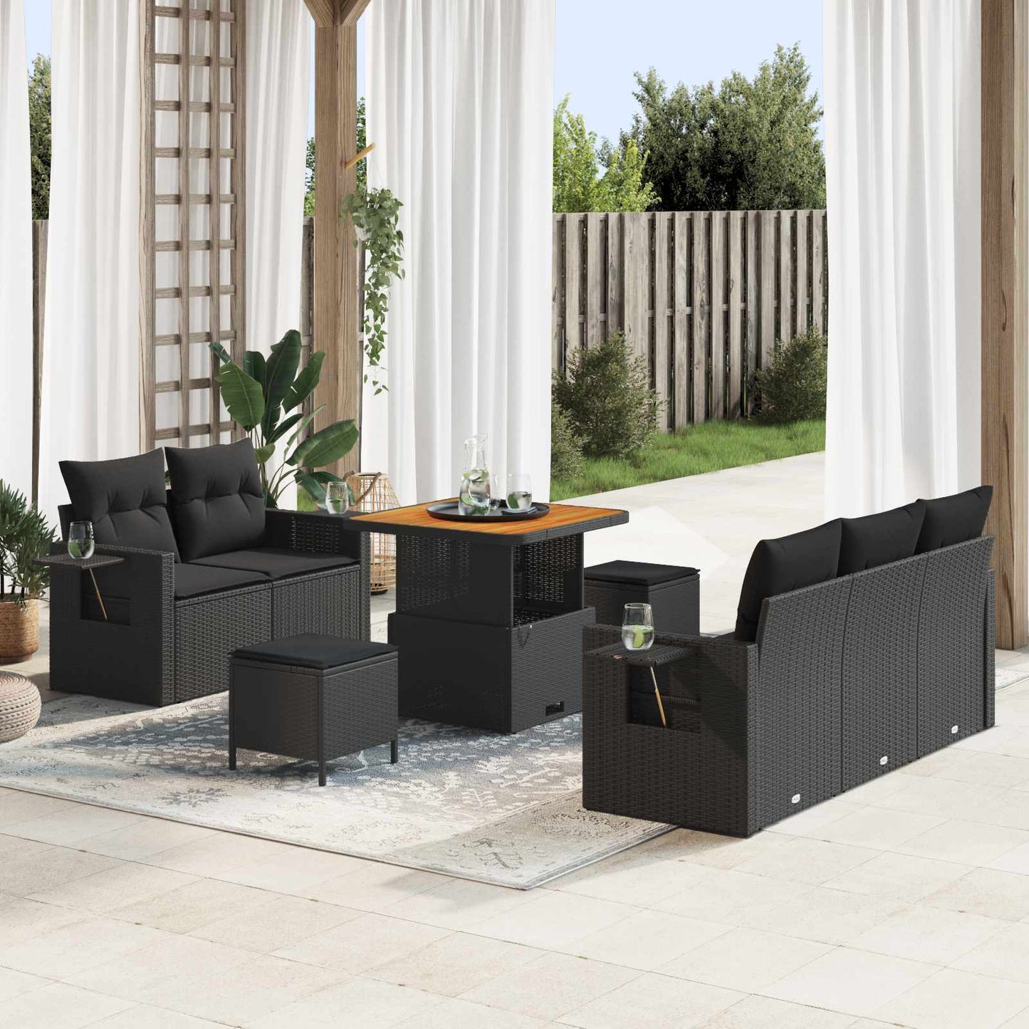 Set Divano da Giardino con cuscino 10 pcs Nero polyrattan | homemem39