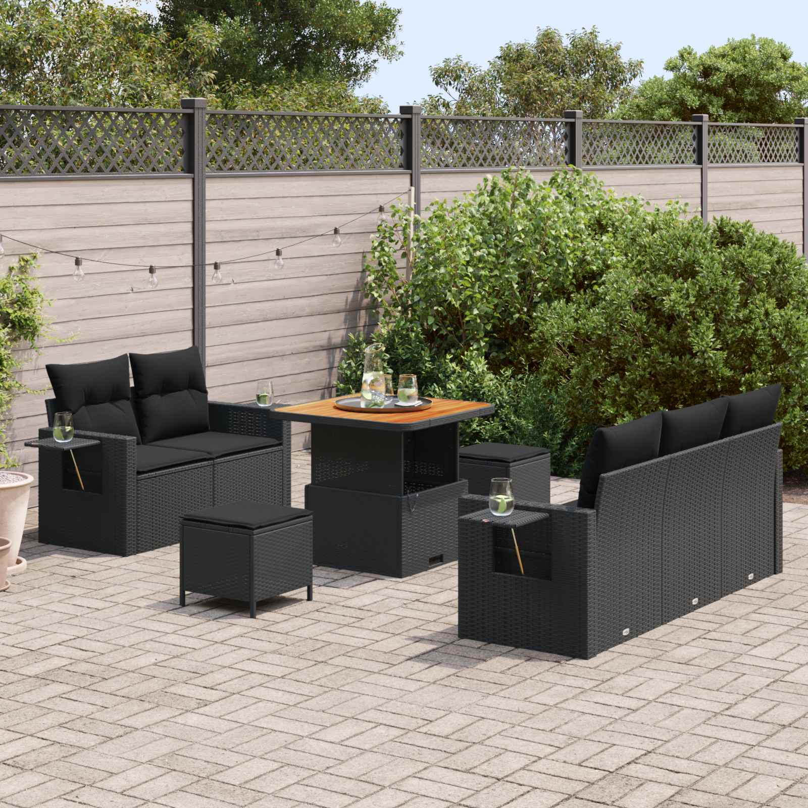 Set Divano da Giardino con cuscino 10 pcs Nero polyrattan | homemem39