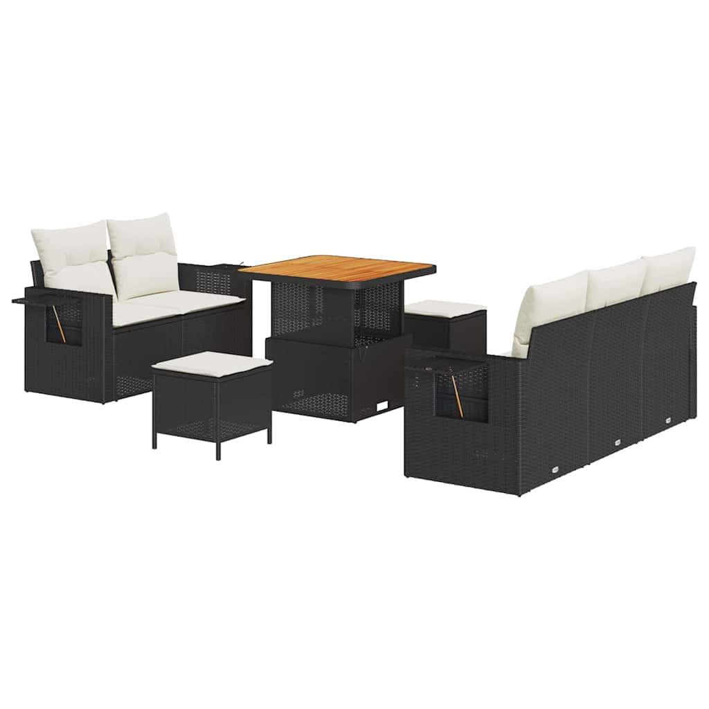 Set Divano da Giardino 10 pcs Nero e Crema polyrattan | homemem39