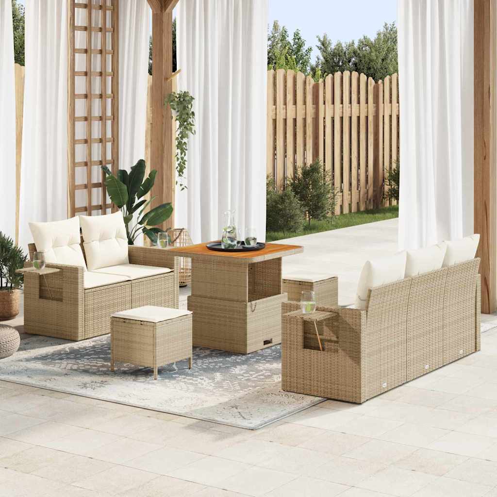 Set Divano da Giardino 10 pz Beige e Crema polyrattan