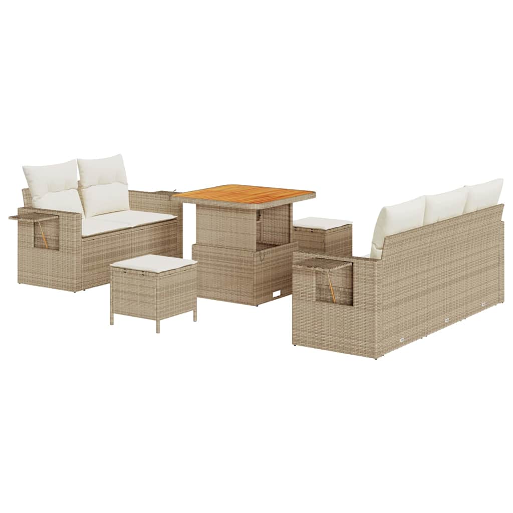Set Divano da Giardino 10 pz Beige e Crema polyrattan