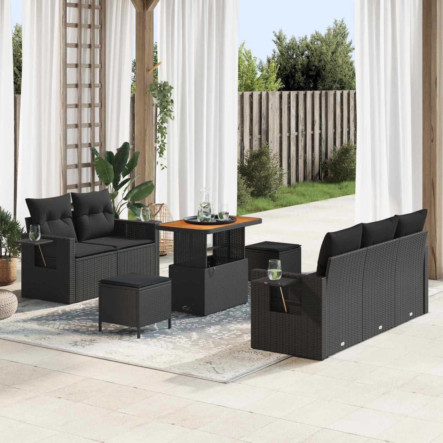 Set Divano da Giardino con cuscino 10 pcs Nero polyrattan | homemem39