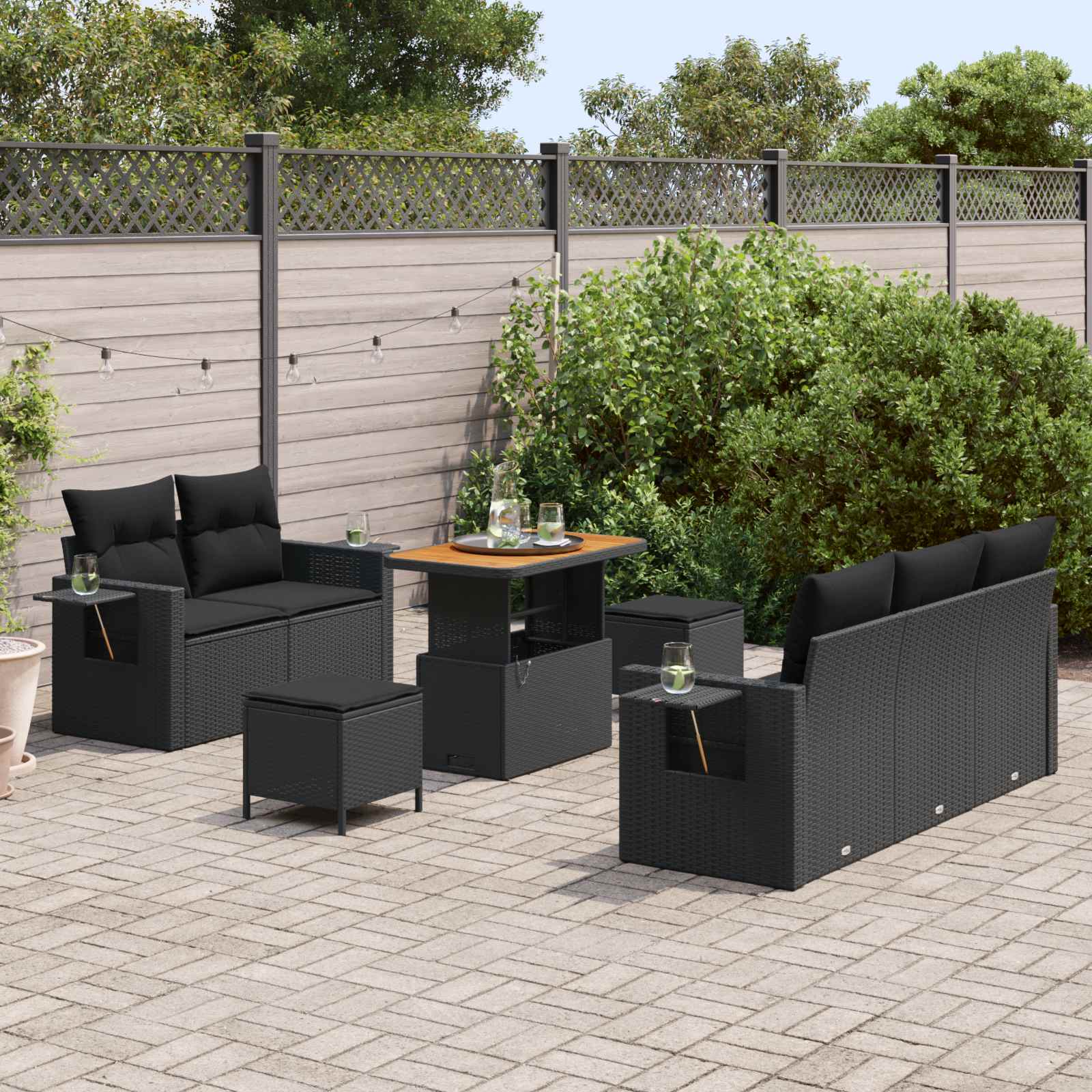 Set Divano da Giardino con cuscino 10 pcs Nero polyrattan | homemem39