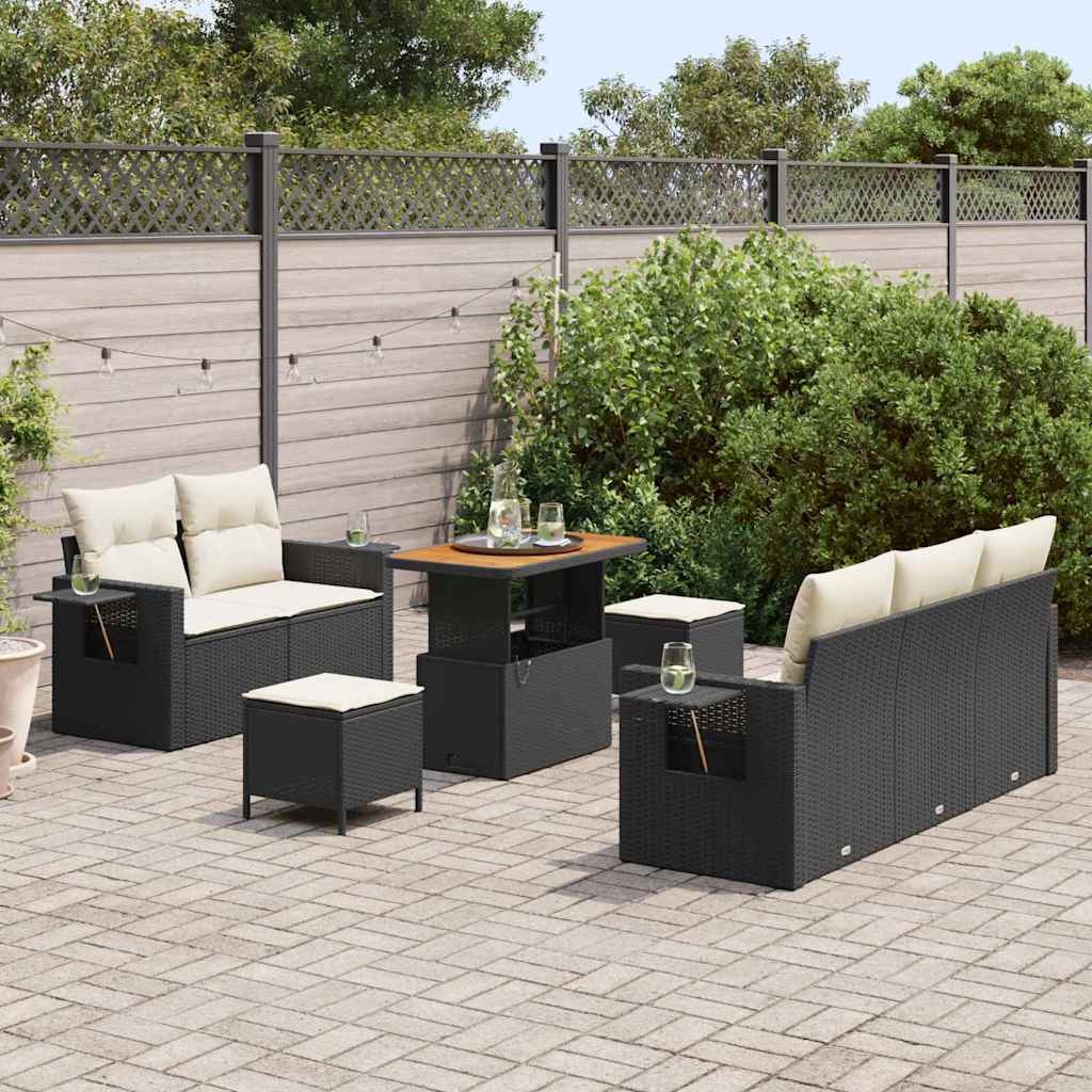 Set Divano da Giardino 10 pcs Nero e Crema polyrattan | homemem39