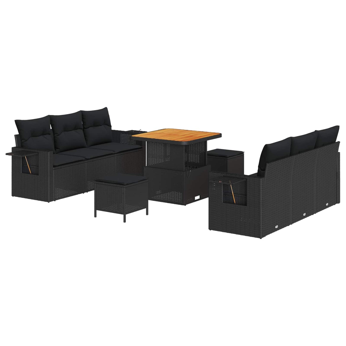 Set Divano da Giardino con cuscino con archiviazione 9 pcs Nero | homemem39