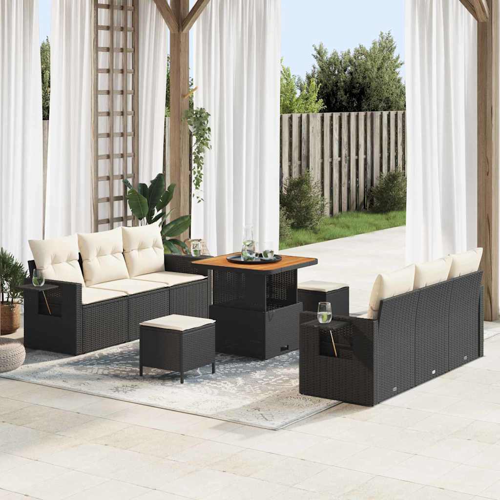 Set Divano da Giardino con cuscino 9 pcs Nero e crema | homemem39