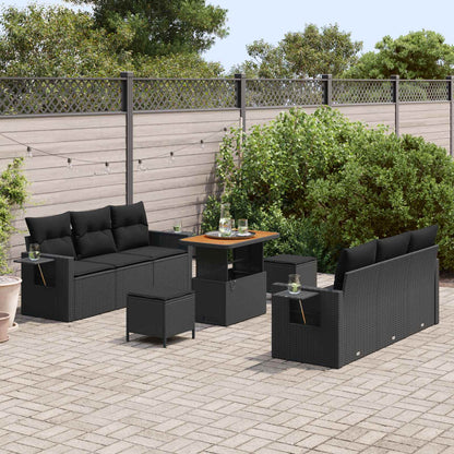 Set Divano da Giardino con cuscino con archiviazione 9 pcs Nero | homemem39