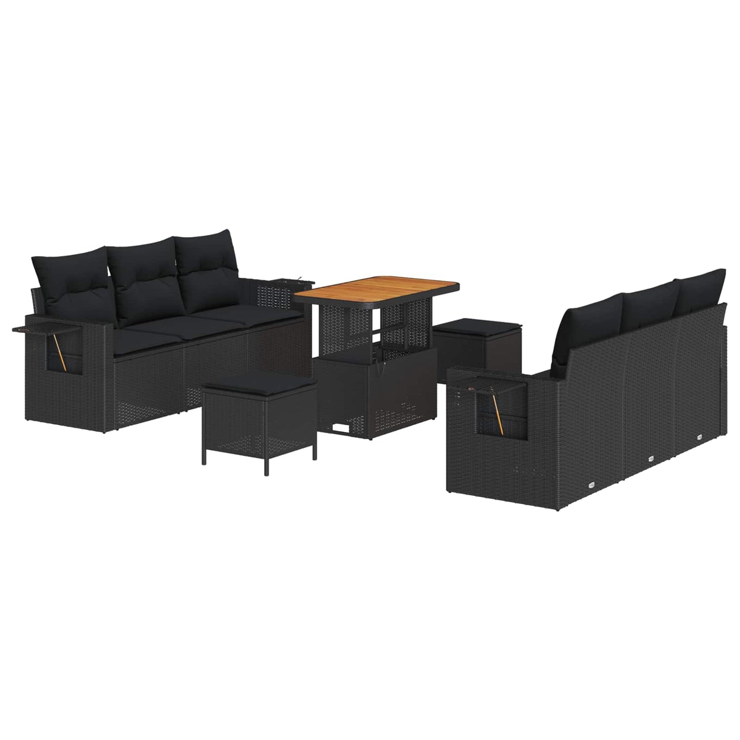 Set Divano da Giardino con cuscino con archiviazione 9 pcs Nero | homemem39