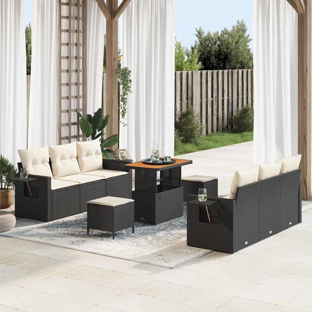 Set Divano da Giardino con cuscino 9 pcs Nero e crema | homemem39