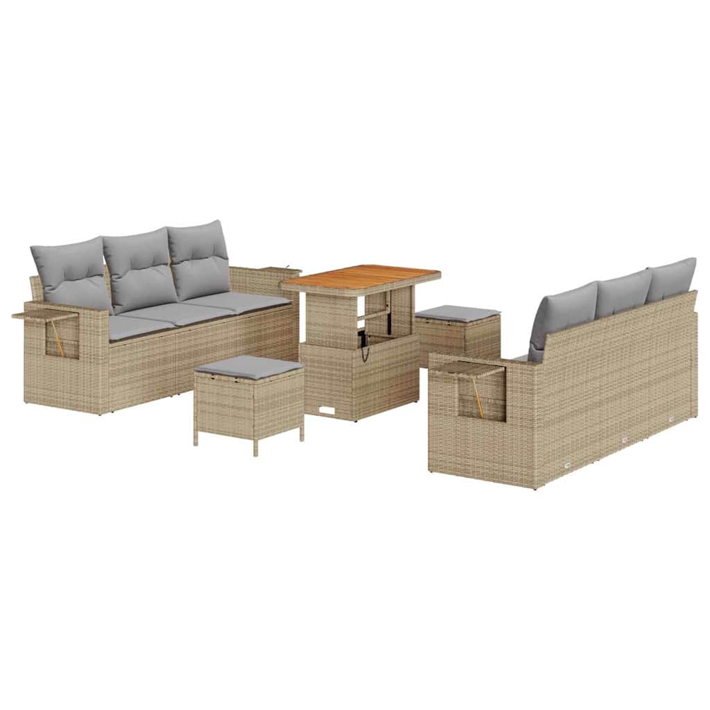 Set Divano da Giardino con cuscino 9 pcs beige e grigio chiaro | homemem39