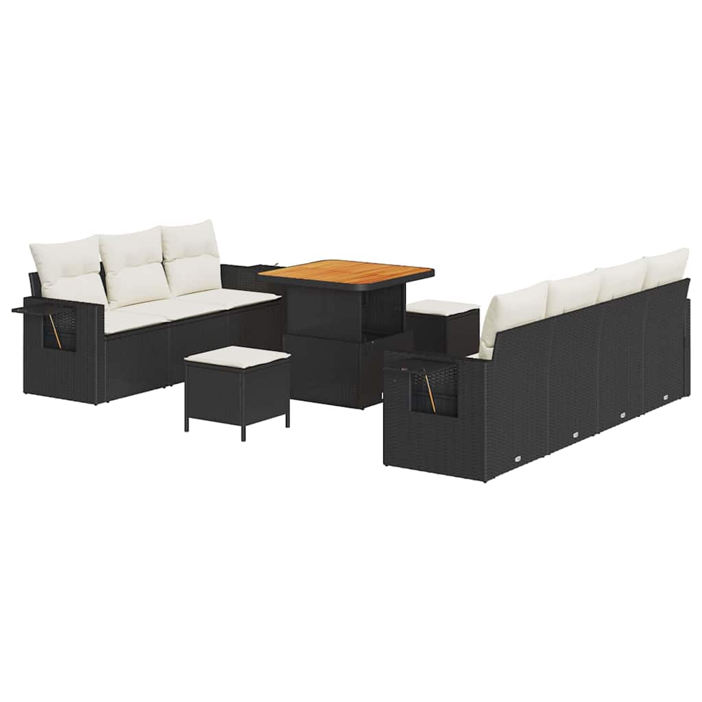 Set Divano da Giardino con cuscino 10 pcs Nero e crema | homemem39