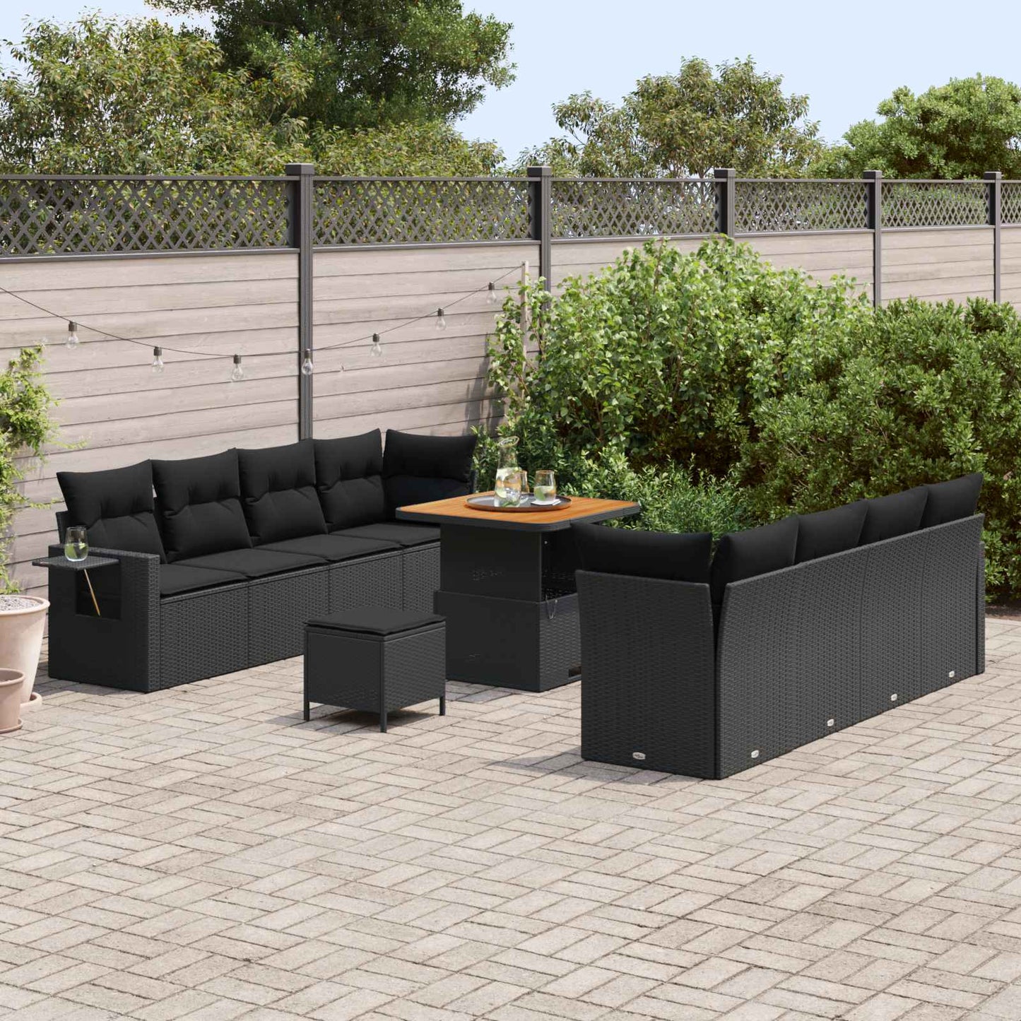 Set Divano da Giardino con cuscino 11 pcs Nero polyrattan | homemem39