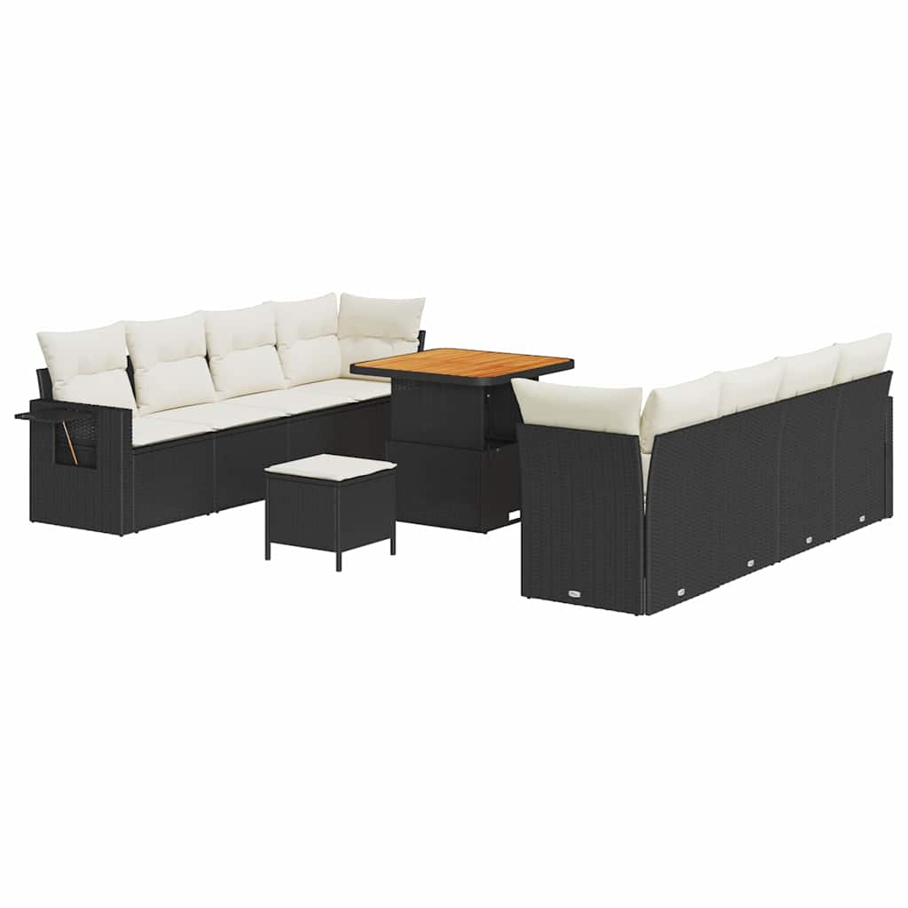 Set Divano da Giardino 11 pcs Nero e Crema polyrattan | homemem39