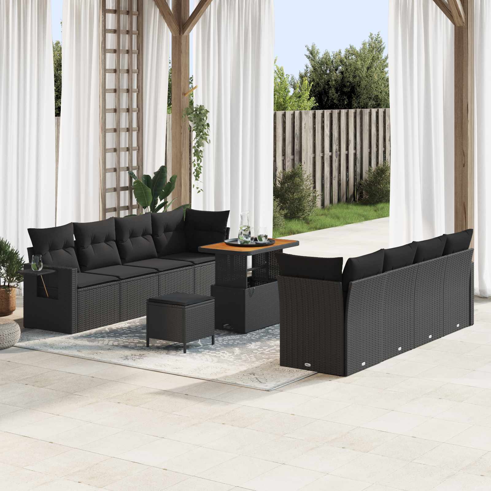 Set Divano da Giardino con cuscino 11 pcs Nero polyrattan | homemem39