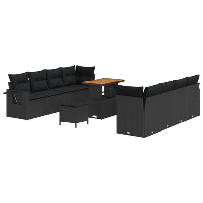 Set Divano da Giardino con cuscino 11 pcs Nero polyrattan | homemem39