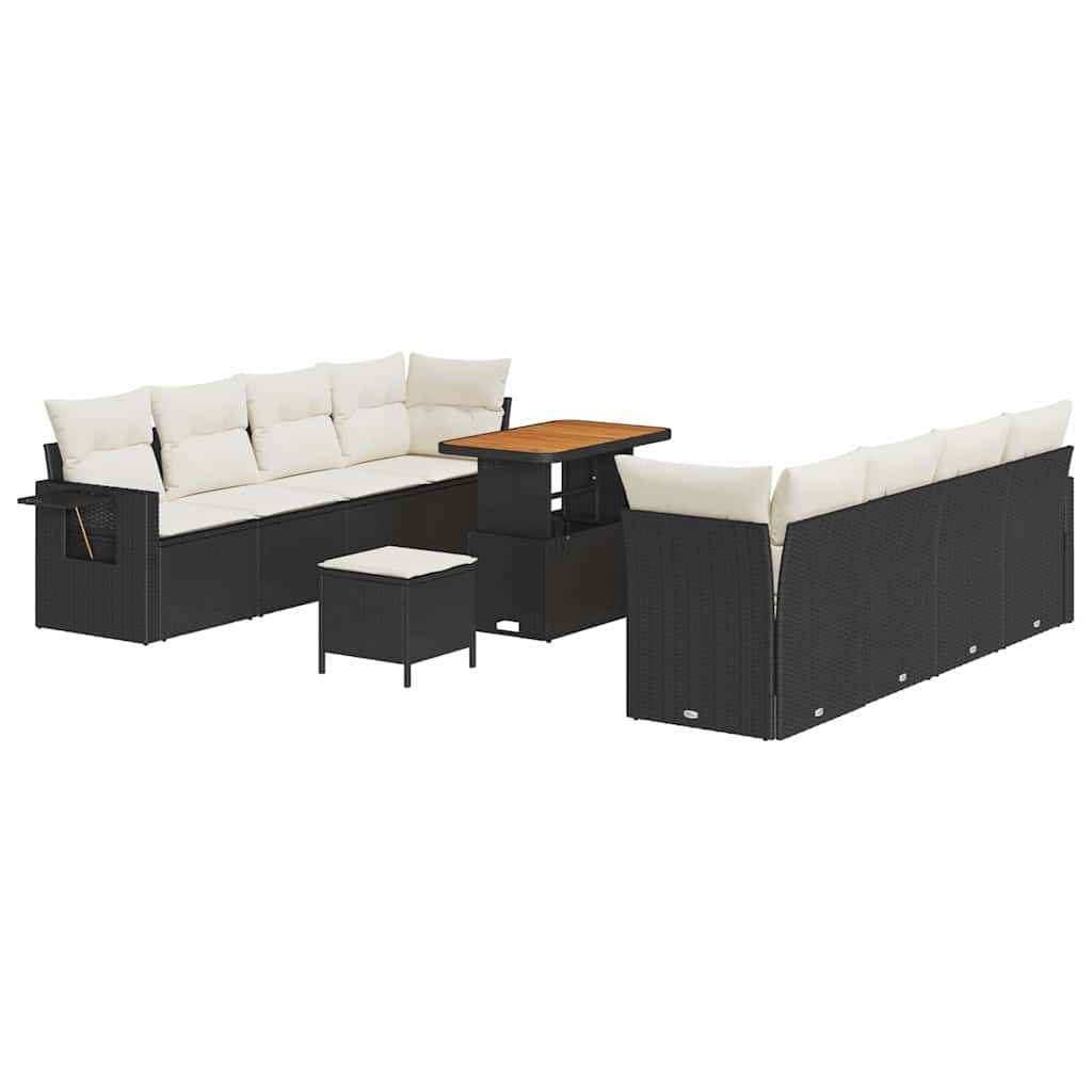 Set Divano da Giardino 11 pcs Nero e Crema polyrattan | homemem39