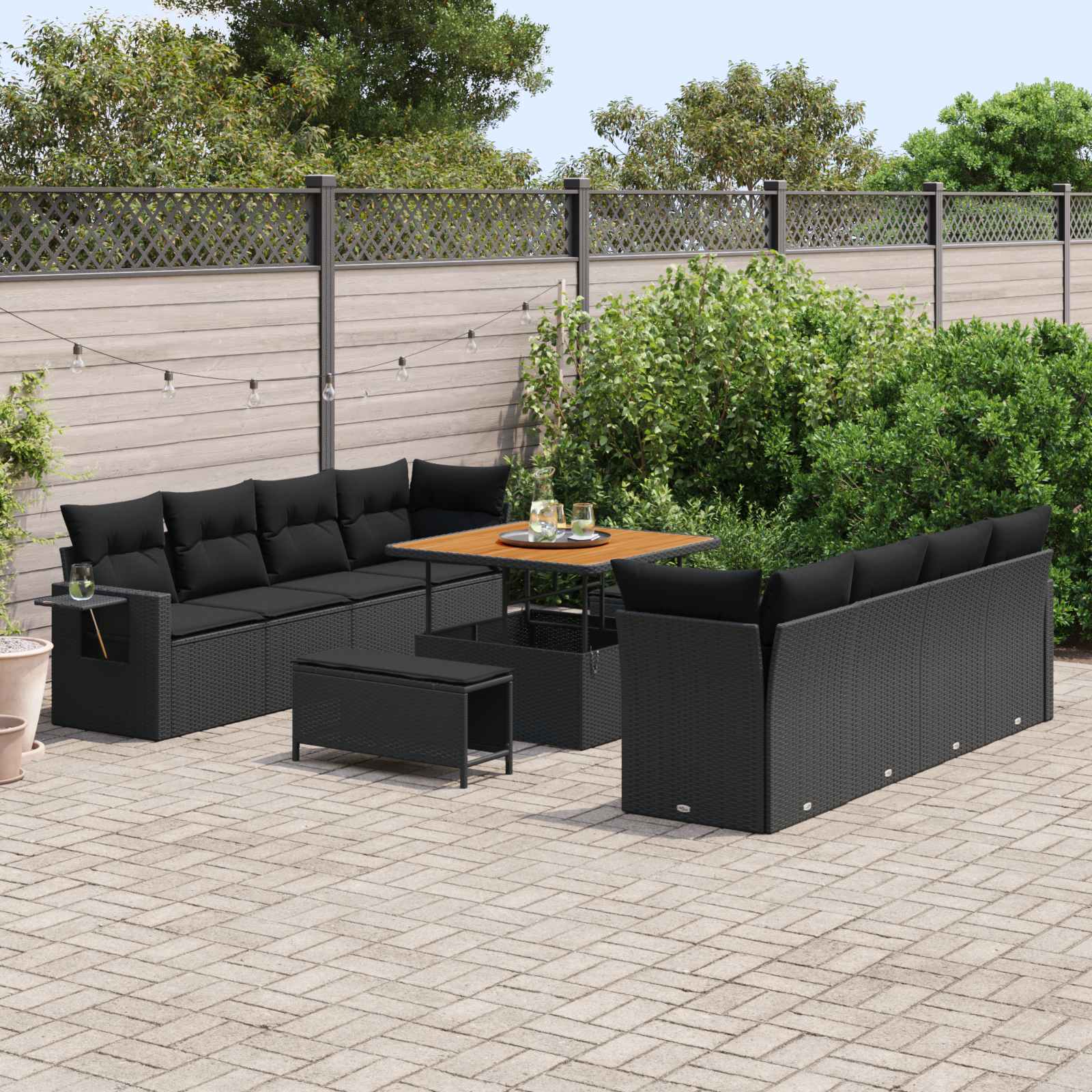 Set Divano da Giardino con cuscino 11 pcs Nero polyrattan | homemem39