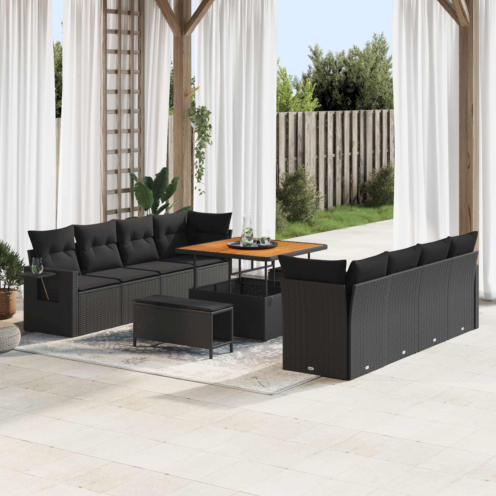 Set Divano da Giardino con cuscino 11 pcs Nero polyrattan | homemem39