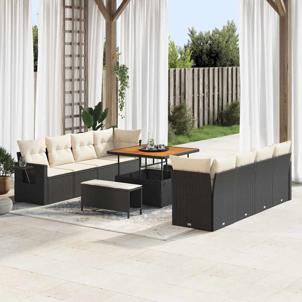 Set Divano da Giardino 11 pcs Nero e Crema polyrattan | homemem39