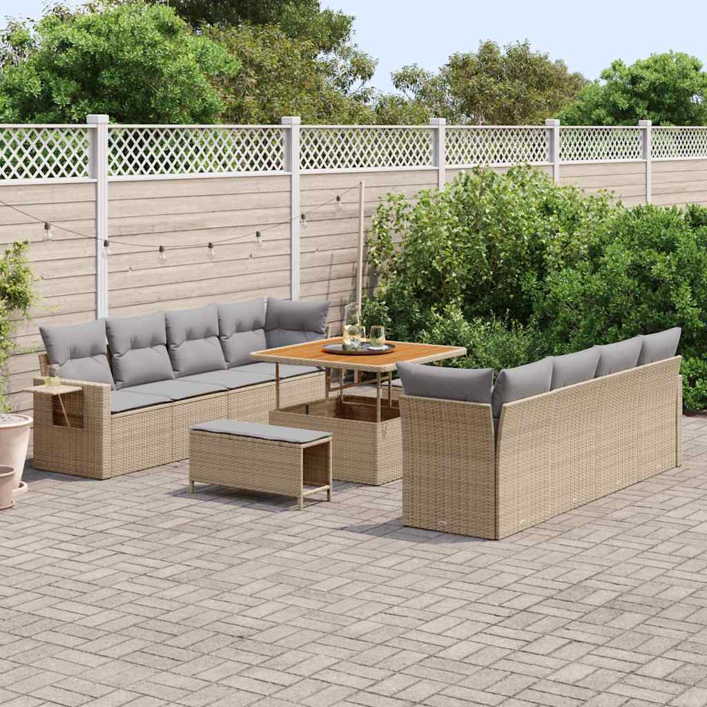 Set Divano da Giardino 11 pcs Beige e Grigio Chiaro polyrattan | homemem39