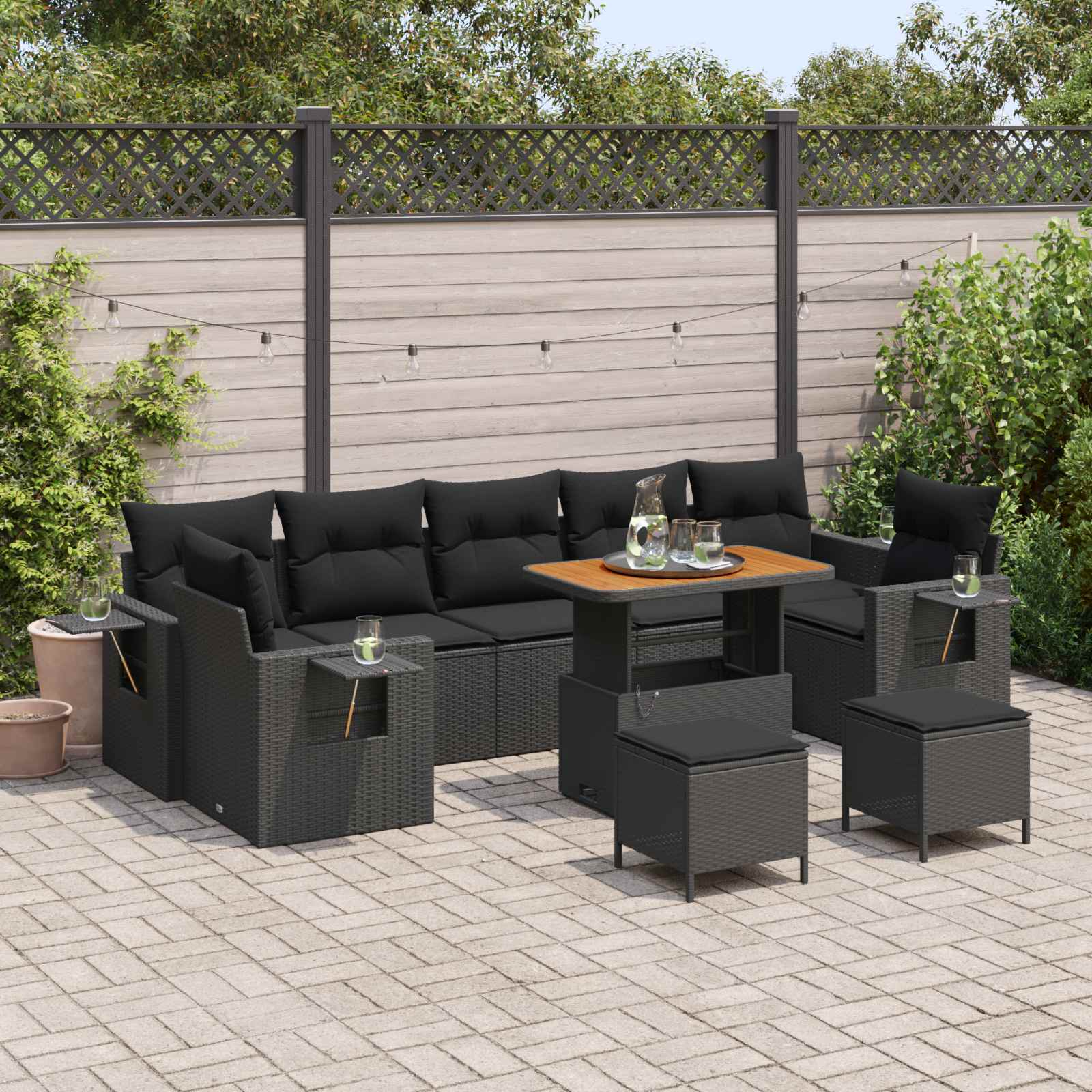 Set Divano da Giardino con cuscino Nero polyrattan | homemem39