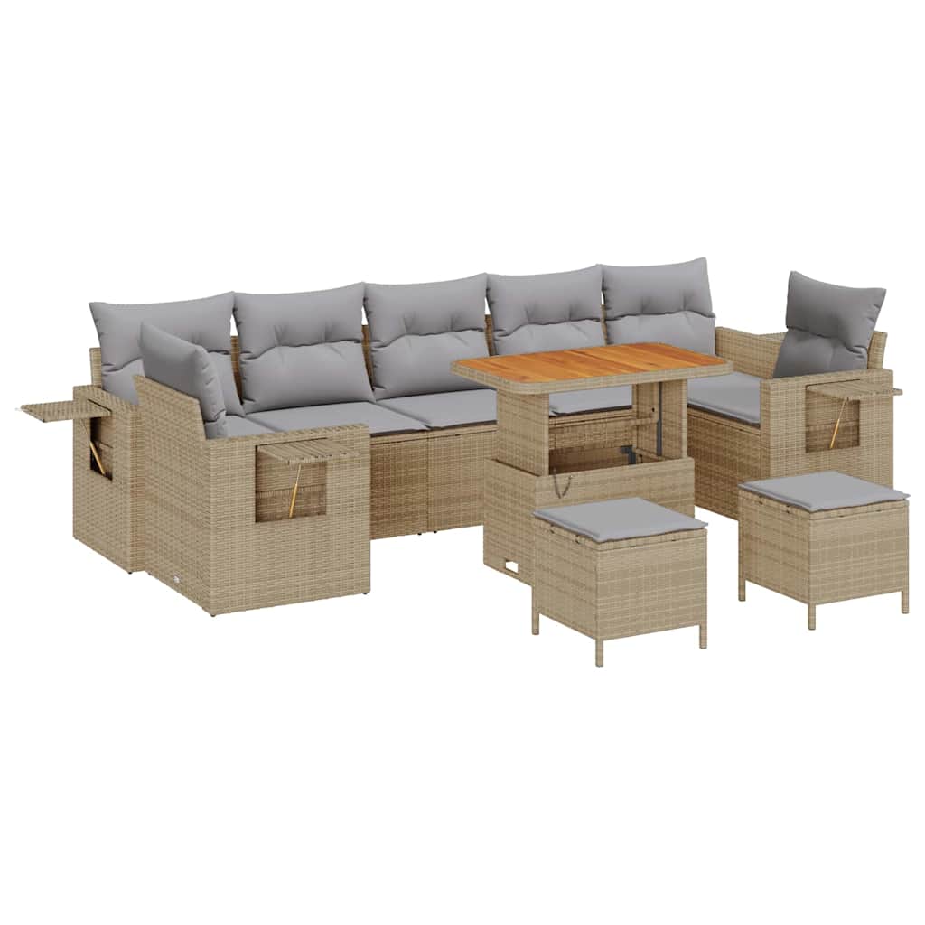 Set Divano da Giardino 10 pcs Beige e Grigio Chiaro polyrattan | homemem39