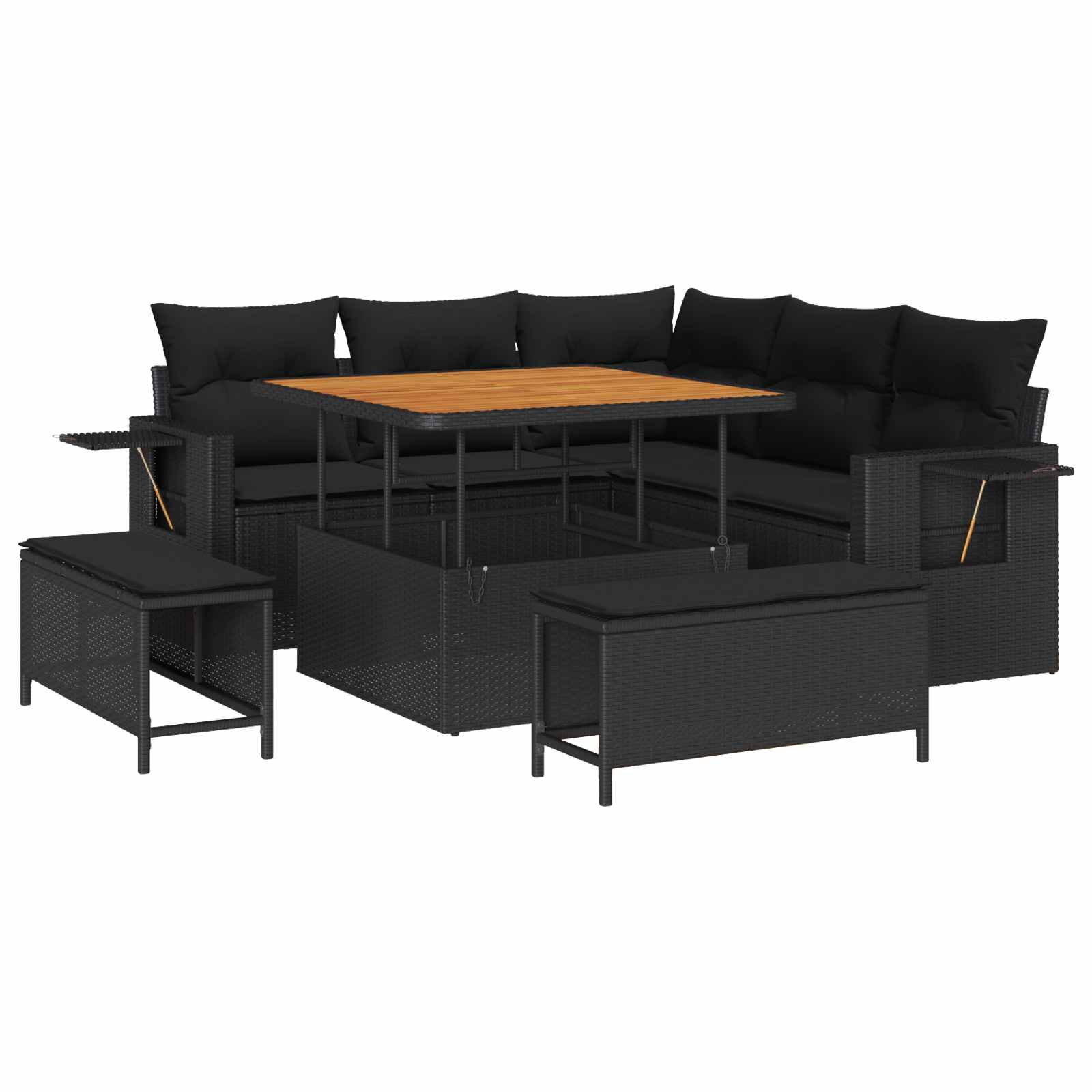 Set Divano da Giardino con cuscino 9 pcs Nero polyrattan | homemem39