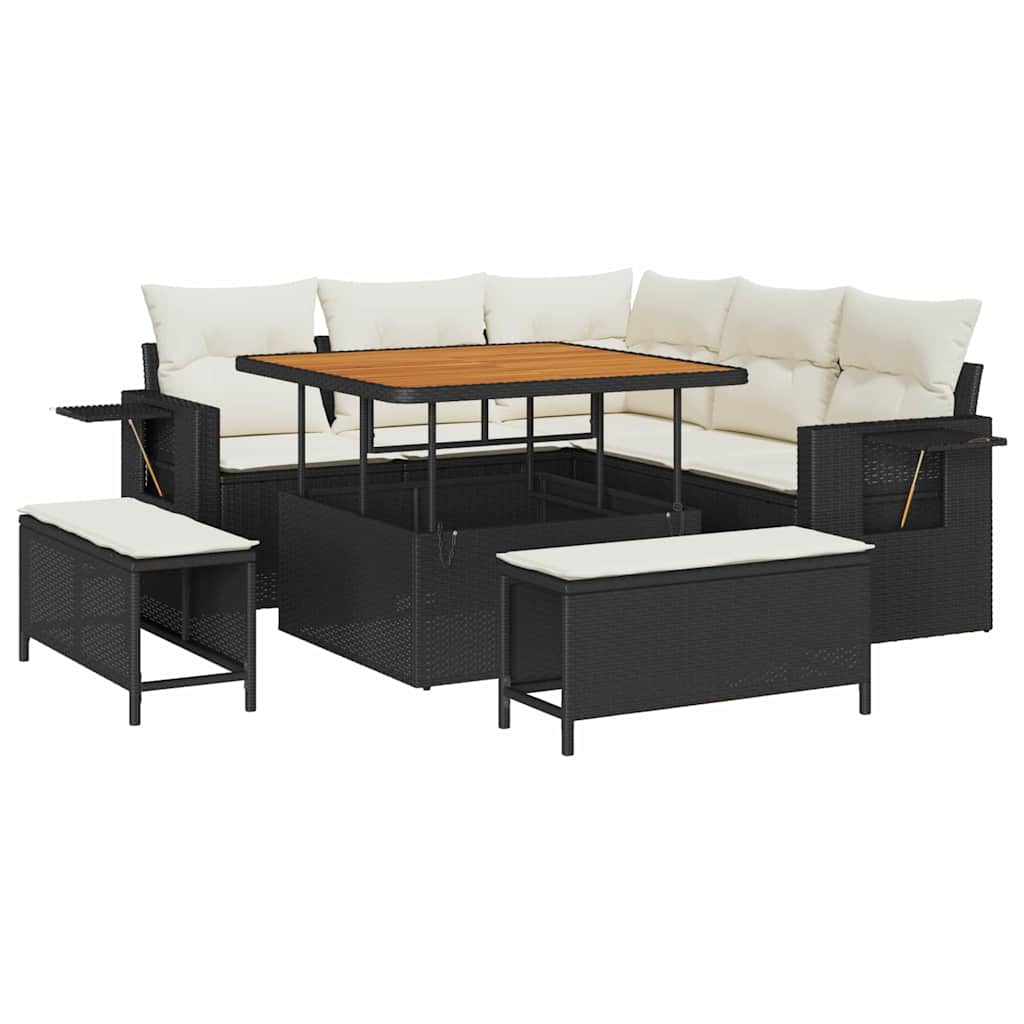 Set Divano da Giardino 9 pcs Nero e Crema polyrattan | homemem39