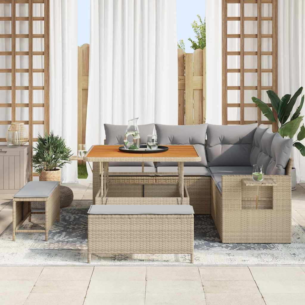 Set Divano da Giardino 9 pcs Beige e Grigio Chiaro polyrattan | homemem39