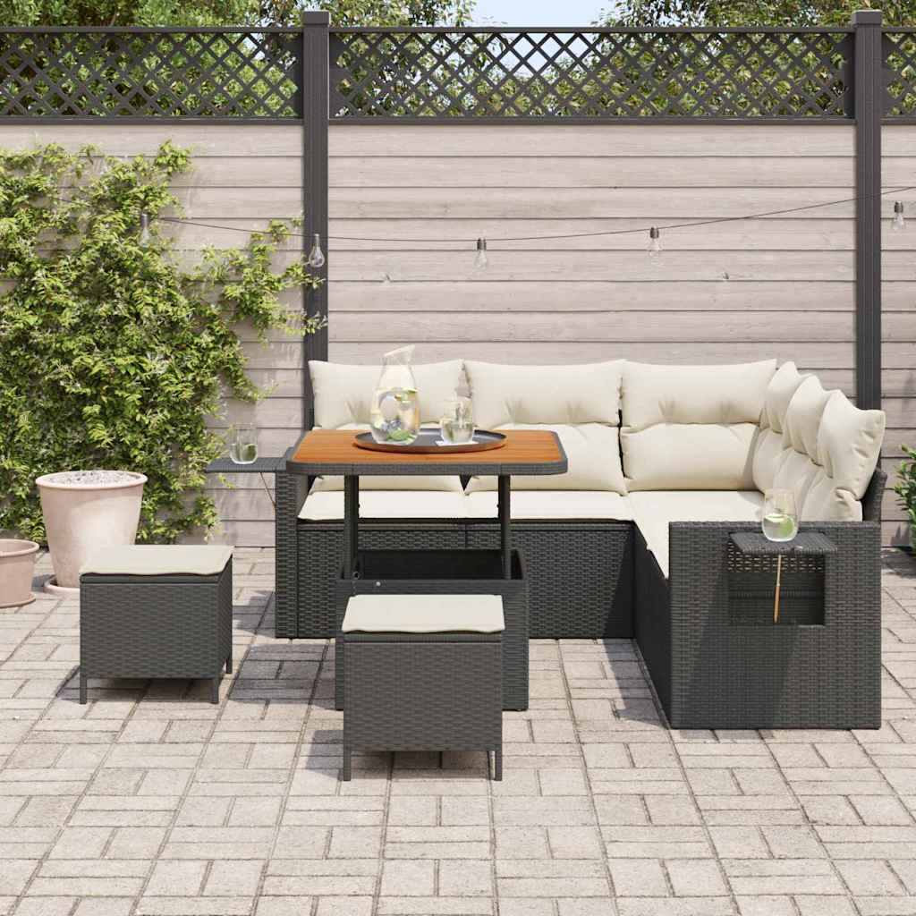 Set Divano da Giardino 9 pcs Nero e Crema polyrattan | homemem39