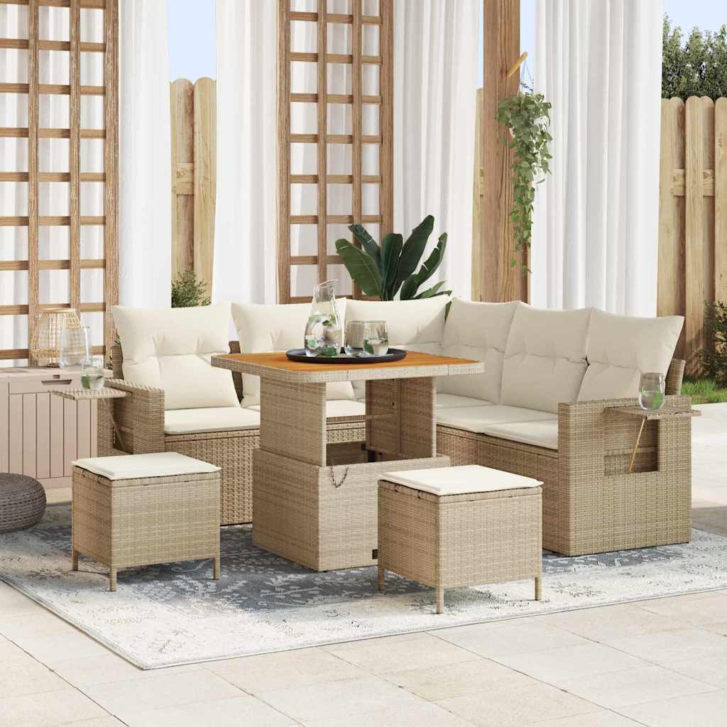 Set Divano da Giardino 9 pz 6-Numero di posti Beige e Crema