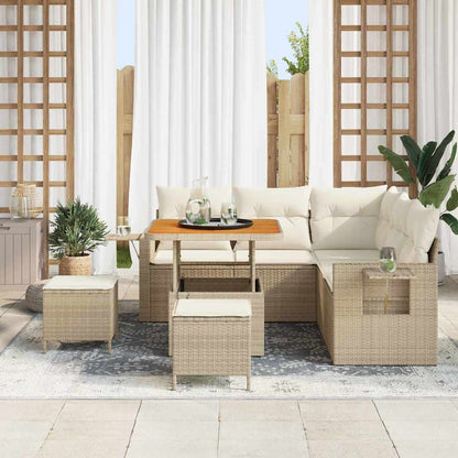 Set Divano da Giardino 9 pz 6-Numero di posti Beige e Crema