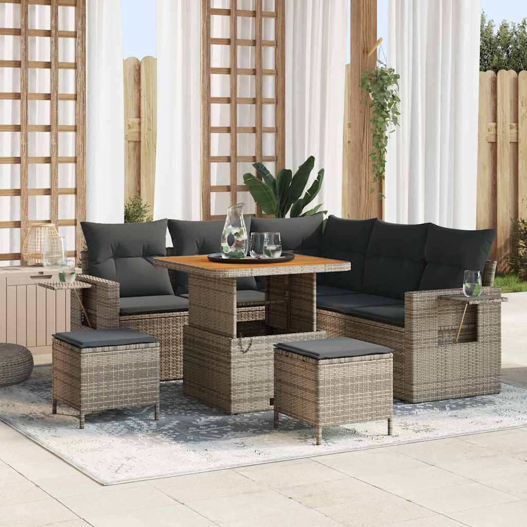 Set Divano da Giardino con cuscino 9 pcs Grigio polyrattan