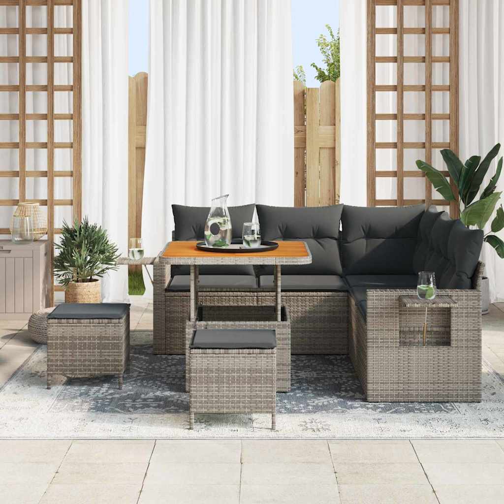 Set Divano da Giardino con cuscino 9 pcs Grigio polyrattan