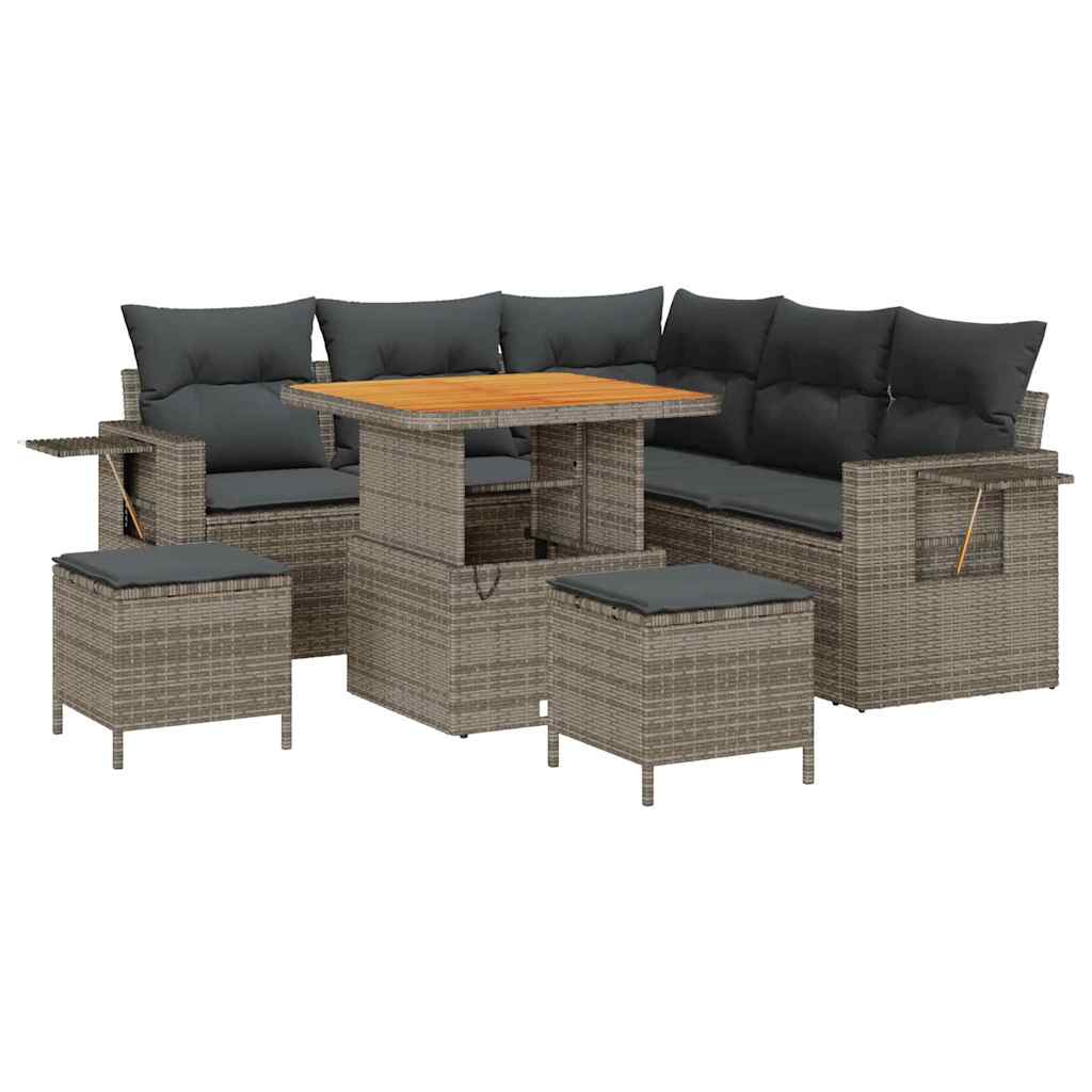 Set Divano da Giardino con cuscino 9 pcs Grigio polyrattan
