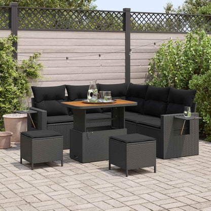 Set Divano da Giardino con cuscino 9 pcs Nero polyrattan | homemem39