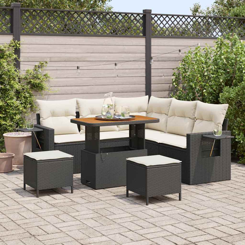 Set Divano da Giardino 9 pcs Nero e Crema polyrattan | homemem39