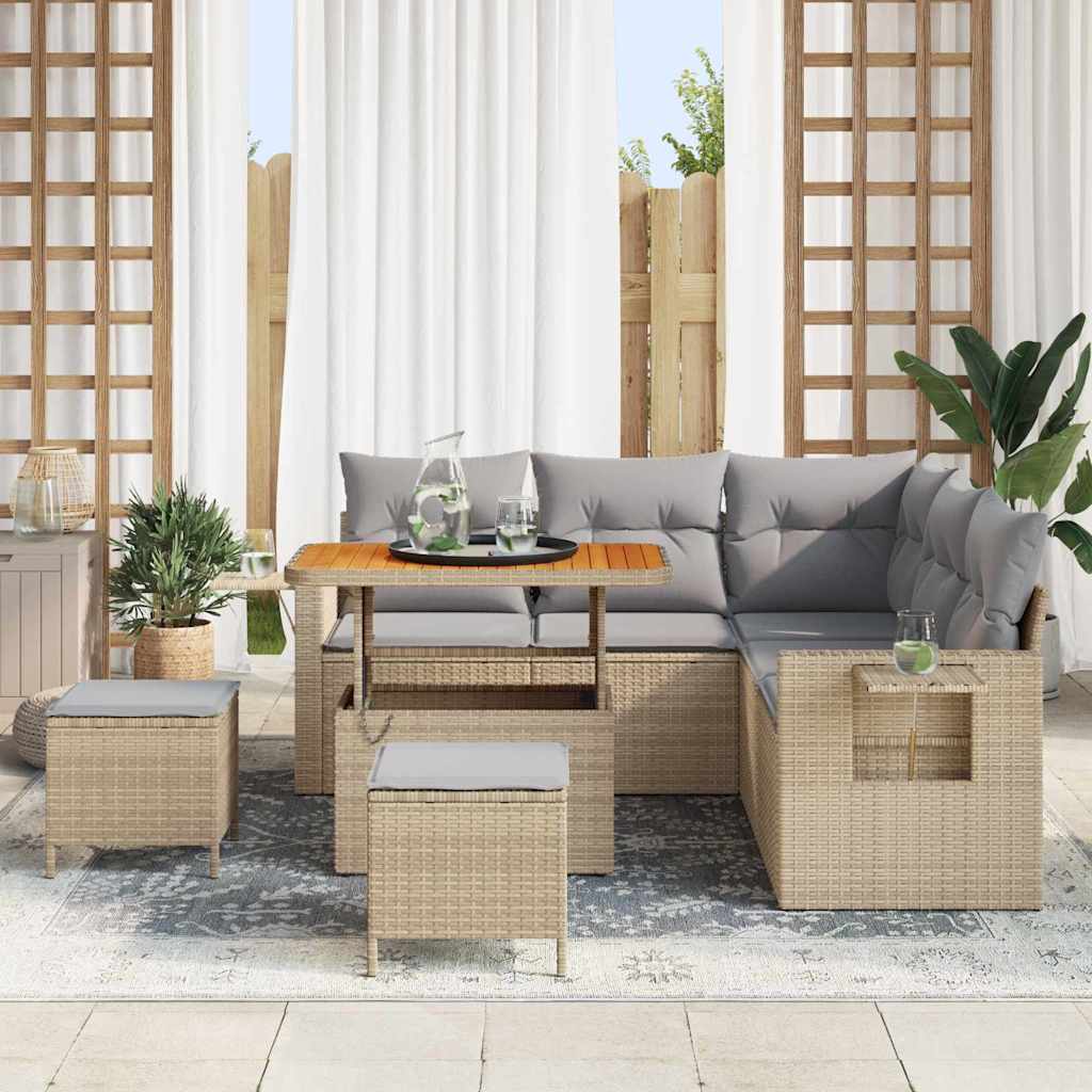 Set Divano da Giardino 9 pcs Beige e Grigio Chiaro polyrattan | homemem39